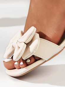 女用簡單蝴蝶結和露趾高跟涼鞋,踝帶,白色 - 米色 - 查看 4