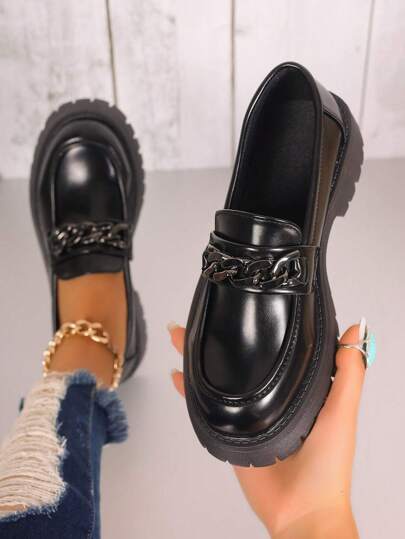 נשים נעליים ב מידות גדולות מידות 41 42 43 שחור נעלי אוקספורד עם עבה תַחתִית , יפני בית הספר סטייל , מונע החלקה , עקבים , נעלי מרי ג'יין