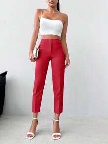 EURMUSE Solid Cropped Suit Pants - Red - View 4