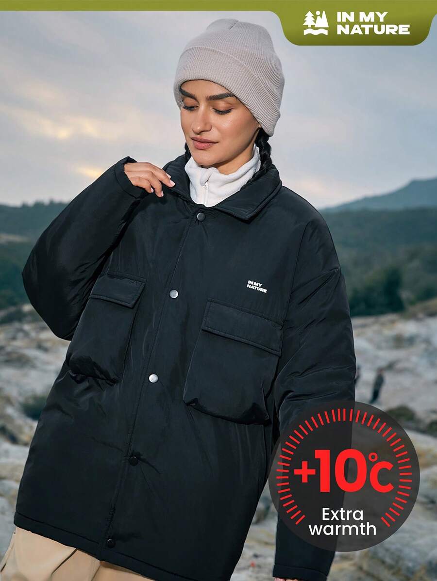 In My Nature Áo khoác thể thao có mũ trùm đầu ngoài trời dành cho nữ có khóa kéo phía trước và in chữ - màu đen - Xem 1