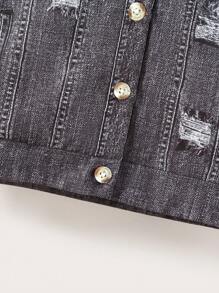 SHEIN Chaqueta de forro polar con estampado floral de moda para niña joven, otoño/invierno - Gris - Ver 3