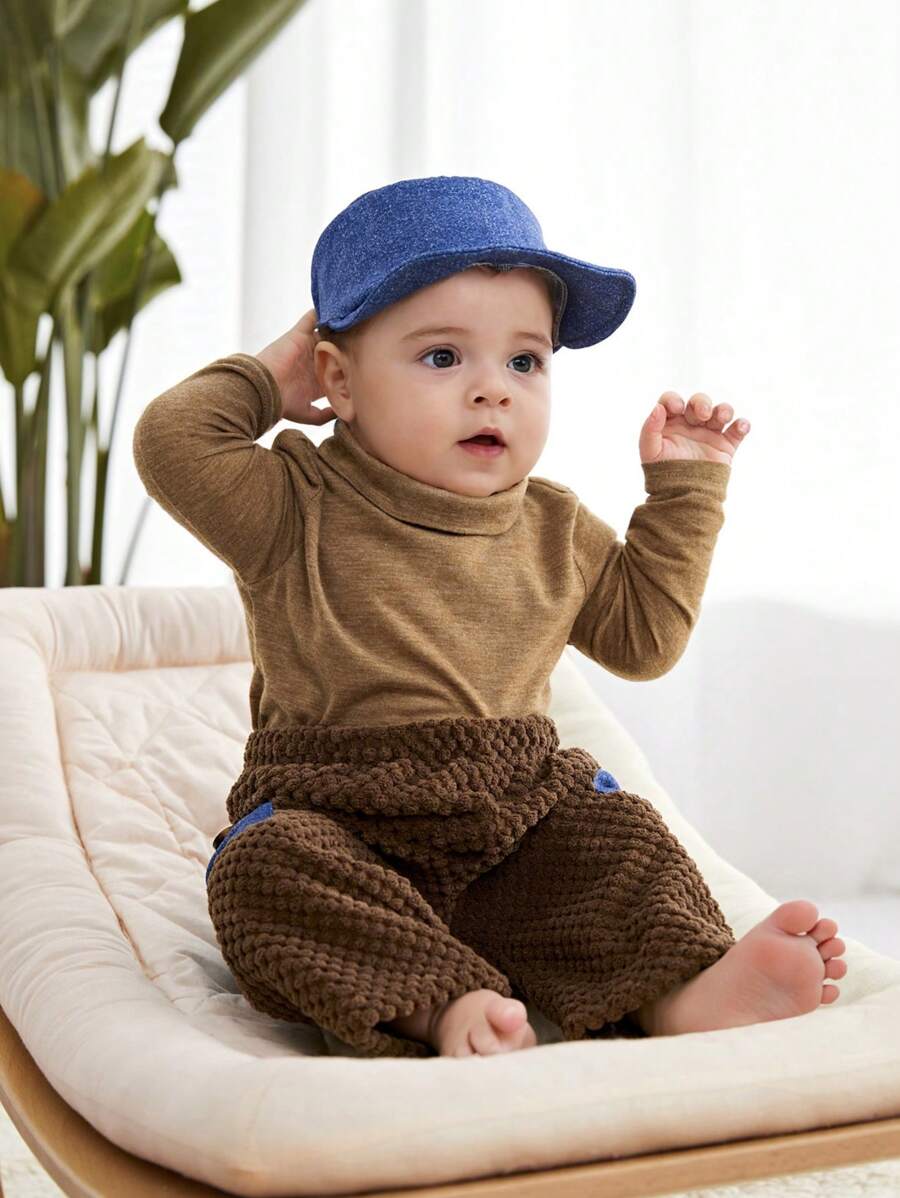 Ensemble bébé garçon de 2 pantalons décontractés et d'un chapeau, tenues de photographie adorables, adaptés aux vacances, à la prise de vues et aux rassemblements festifs - Multicolore - Voir 1