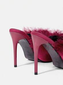 Fashionable Fur Mules Peep Toe Half Slipper High Heel Sandals