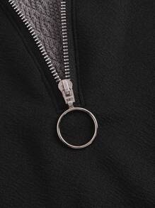 EMERY ROSE 2 In 1 Panel Cable Knit Hooded Dress With Jacquard Pattern (Random Design) - Black - View 4