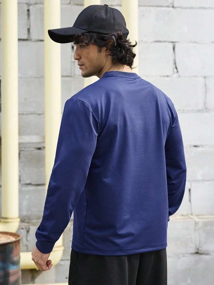 Boyfriend Style Men's Sports Long Sleeve Shirt With Letter Printing Workout Tops