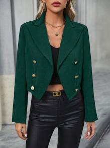 SHEIN Frenchy Pointed Lapel Long Sleeve Suit Jacket - Dark Green - View 4
