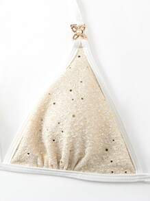 SHEIN Swim Summer Sparkly Bikini Set With Sequin Decor, Including Skirted Bottom Carnival - White - View 4