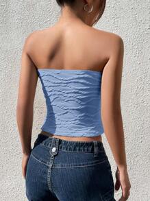 SHEIN EZwear Knitted Tube Top - Dusty Blue - View 2