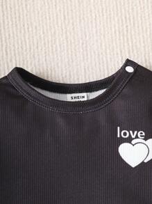 SHEIN Em bé Con trai Đơn giản Tim & Lá thư In Romper Bộ Với 3 cái Của Giải trí Trang phục mặc nhà - Nhiều màu - Xem 4