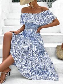 Breezaya Polka Dot Print Off Shoulder Dress With Ruffle Trim - Multicolor - View 1