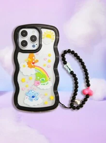 ROMWE X Care Bears 卡通熊彩虹和心形珠鏈裝飾普通手機殼 - 黑色 - 查看 1