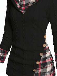 EMERY ROSE Sudadera con capucha de manga larga con parches a cuadros para mujer, Top de manga larga
