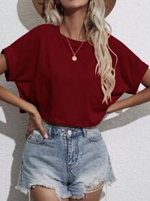 SHEIN LUNE Women's Short Sleeve T-Shirt - Burgundy - View 5