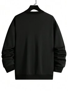 Manfinity Homme Loose Fit Men's Round Neck Letter Printed Sweatshirt - Black - View 2