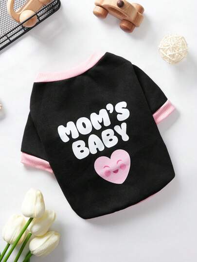 Debiesn Artist Girlcore 1pc Pink & Black Color Blocked Heart Print Pet Sweatshirt Without Hat For Small Dogs, Holiday, Love Valentine's Day