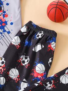3pcs/Set Tween Boys' Cute Sports Soccer Print Short Sleeve T-Shirt, Pants And Shorts Casual Homewear - Multicolor - View 3