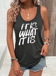 INAWLY Women's Sleeveless Tank Top With Printed Slogan IT IS WHAT IT IS Graphic Tees Women Tops - Dark Grey - View 3