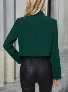 SHEIN Frenchy Pointed Lapel Long Sleeve Suit Jacket - Dark Green - View 2