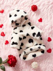 PETSIN Valentine's Day Black And White Plush Hooded Sweatshirt With Heart Pattern - Multicolor - View 4