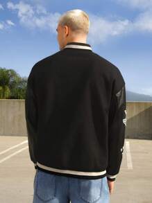 Manfinity LEGND 男士字母與骷髏印花條紋彈力邊條夾克 - 黑色 - 查看 2