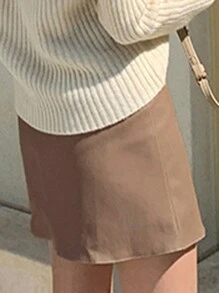 DAZY Màu thuần Giải trí Da Váy - Màu Khaki - Xem 2