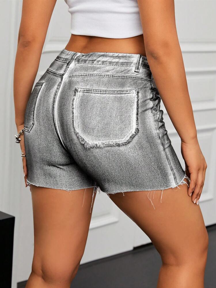 Women's Frayed Hem Washed Denim Shorts