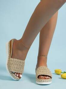 2024 New Women's Rope Wedge Heel Platform Sandals With Textured Design - Apricot - View 2