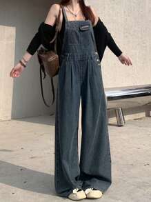 DAZY 女用休閒牛仔背帶褲 - 中等水洗藍 - 查看 6