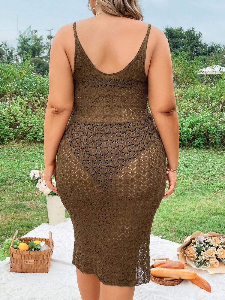 Plus Size Summer Beach Hollow Out Knitted Cami Dress