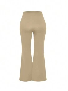 Chiquease Solid Color Casual Flared Pants - Khaki - View 2