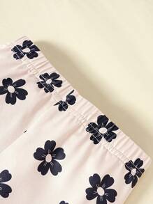 Conjunto De Combinación De Leggings Para Niñas Pequeñas Con Patrón Floral Tejido Y Leggings De Longitud Completa De Color Sólido (4 Piezas) - Multicolor - Ver 6