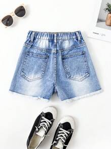 Tween Girls' Denim Shorts, New Arrival Casual Frayed Hem & Distressed Washed Jeans Shorts - Medium Wash - View 2