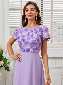 SHEIN Belle Thêu hoa U-Back Váy phù dâu Với 3D Hiệu ứng Hoa ( Người lớn ) - Màu tím hoa cà - Xem 4