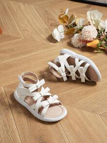 Girls' Summer White Anti-Slip Simple Princess Flat Sandals, Roman Casual Sandals For Big Kids, Fashionable And - White - View 4