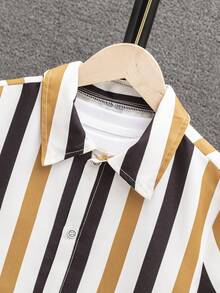 SHEIN Tween Boys' Striped And Printed Shirt - Multicolor - View 4