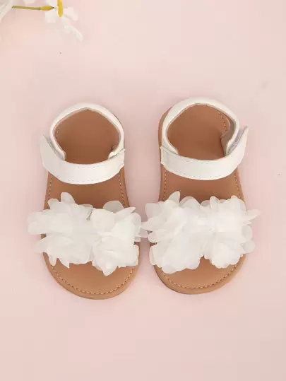 Infant & Toddler Hook And Loop Sandals With Flower Decoration, Fashionable, Casual & Ideal For Walking Practice