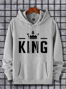 Manfinity Homme Men's Letter Print Hooded Sweatshirt - Light Grey - View 3