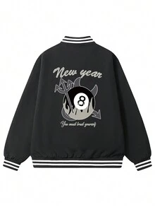 男式棒球夾克夏秋季保暖外套 - 黑色 - 查看 1