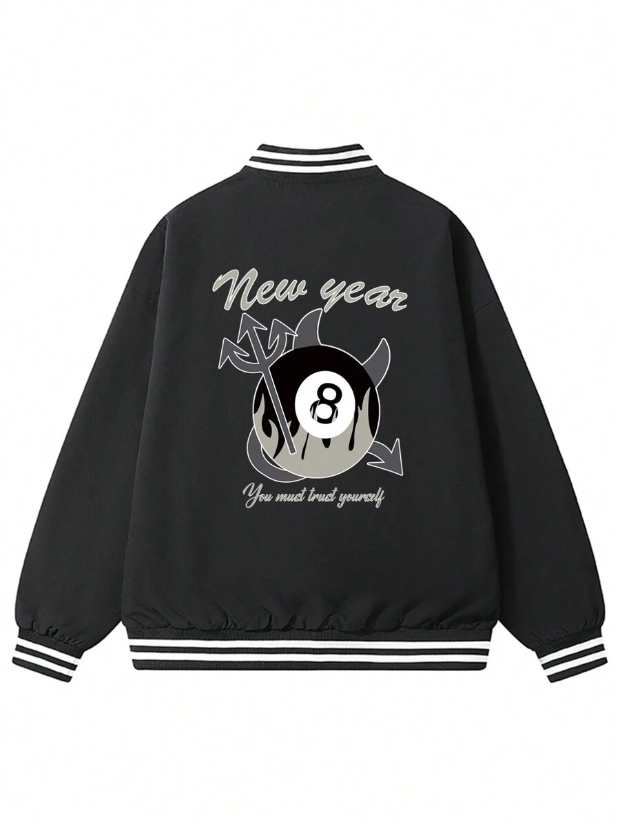 男式棒球夾克夏秋季保暖外套 - 黑色 - 查看 1