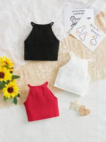 SHEIN Baby Girl 3pcs/Set Casual Halter Neck Tank Top