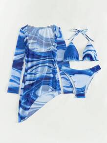 SHEIN Swim 印花分体比基尼套装 夏日海滩 - 彩色 - 查看 4