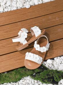 夏季女孩簡約白色平底涼鞋,幼兒女童休閒耐滑透氣軟底涼鞋 - 白色 - 查看 4