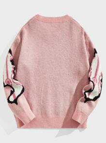 ROMWE MEN Street Life Men's Skull & Cross Pattern Drop Shoulder Pullover Sweater For Halloween, School, For Fall Winter, Long Sleeve Top - Pink - View 2