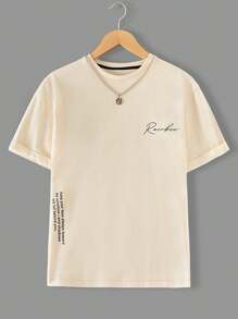 RueChic Con trai Slogan In Áo thun - Màu be - Xem 1