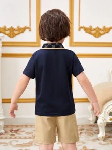 SHEIN Young Boy Stylish Turn-Down Collar Two Piece Set For Summer