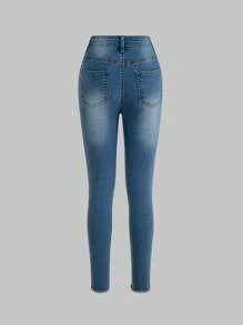 Tween Girls' Casual Ripped Slant Pocket Distressed Jeans - Medium Wash - View 2