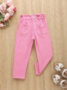 Toddler Girls' Pink Flower Embroidered High Waist Tapered Jeans - Pink - View 1