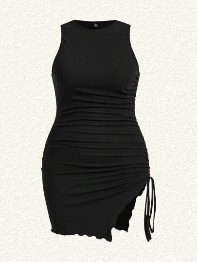 SHEIN EZwear Tamaño Grande Vestido De Punto Sin Mangas Ajustado Negro
