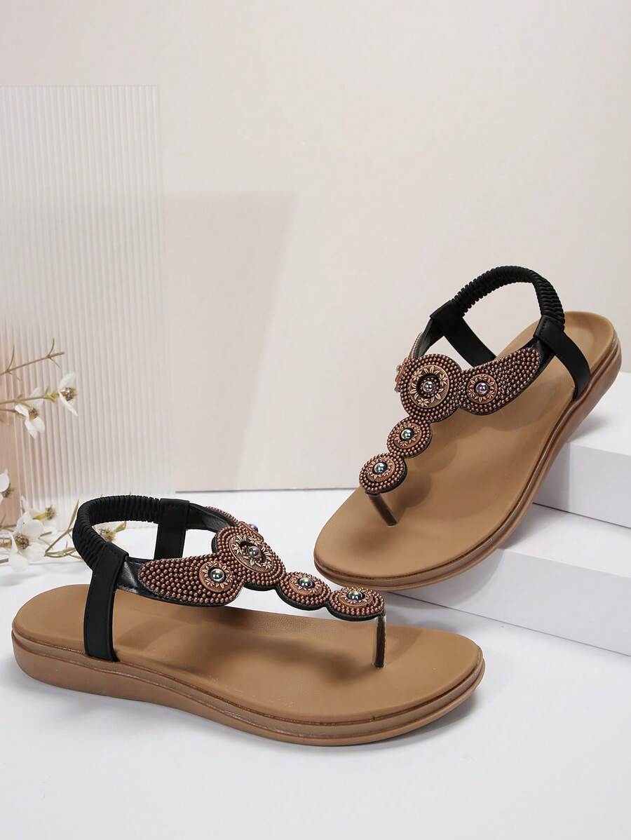 Women'S Elegant Flat Sandals, Toe Ring Flip Flops For Vacation SHEIN