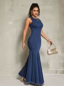 SHEIN SXY 丹寧美人魚風格無袖裙